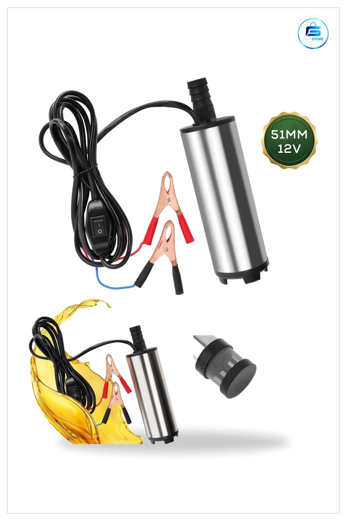 Oto Pompa 12V 51mm Mini Akaryakıt Pompası Benzin Dizel Transfer DC Kompakt Kullanışlı