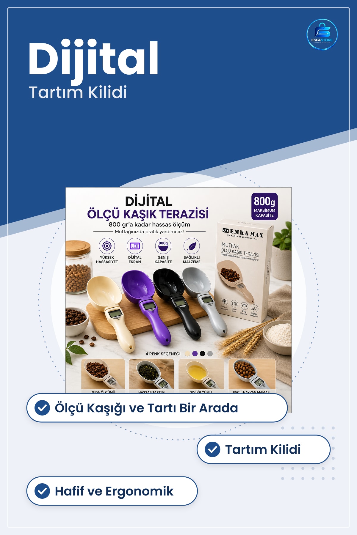 Mutfak Tartısı Dijital Ölçü Kaşık Terazisi Tartım Kilitli Hassas Tarif Ölçüm Ev Kahve Un Şeker
