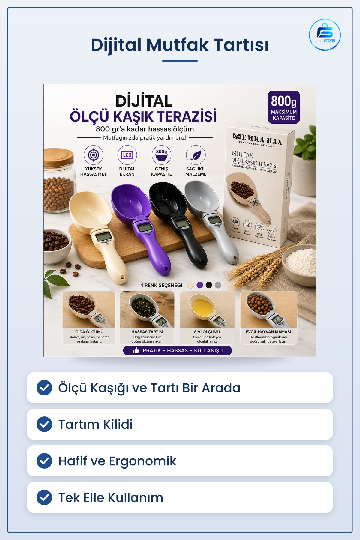 Mutfak Tartısı Dijital Ölçü Kaşık Terazisi Tartım Kilitli Hassas Tarif Ölçüm Ev Kahve Un Şeker