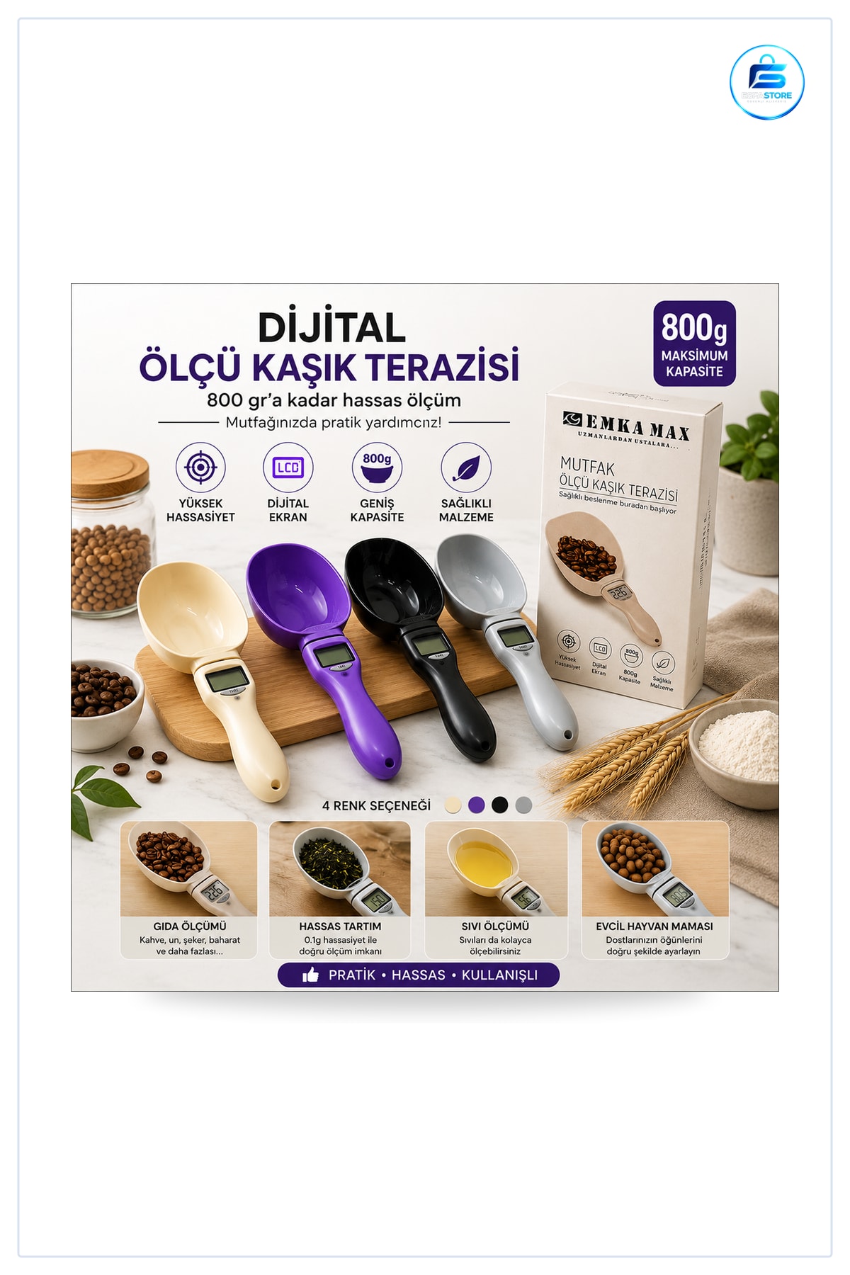 Mutfak Tartısı Dijital Ölçü Kaşık Terazisi Tartım Kilitli Hassas Tarif Ölçüm Ev Kahve Un Şeker