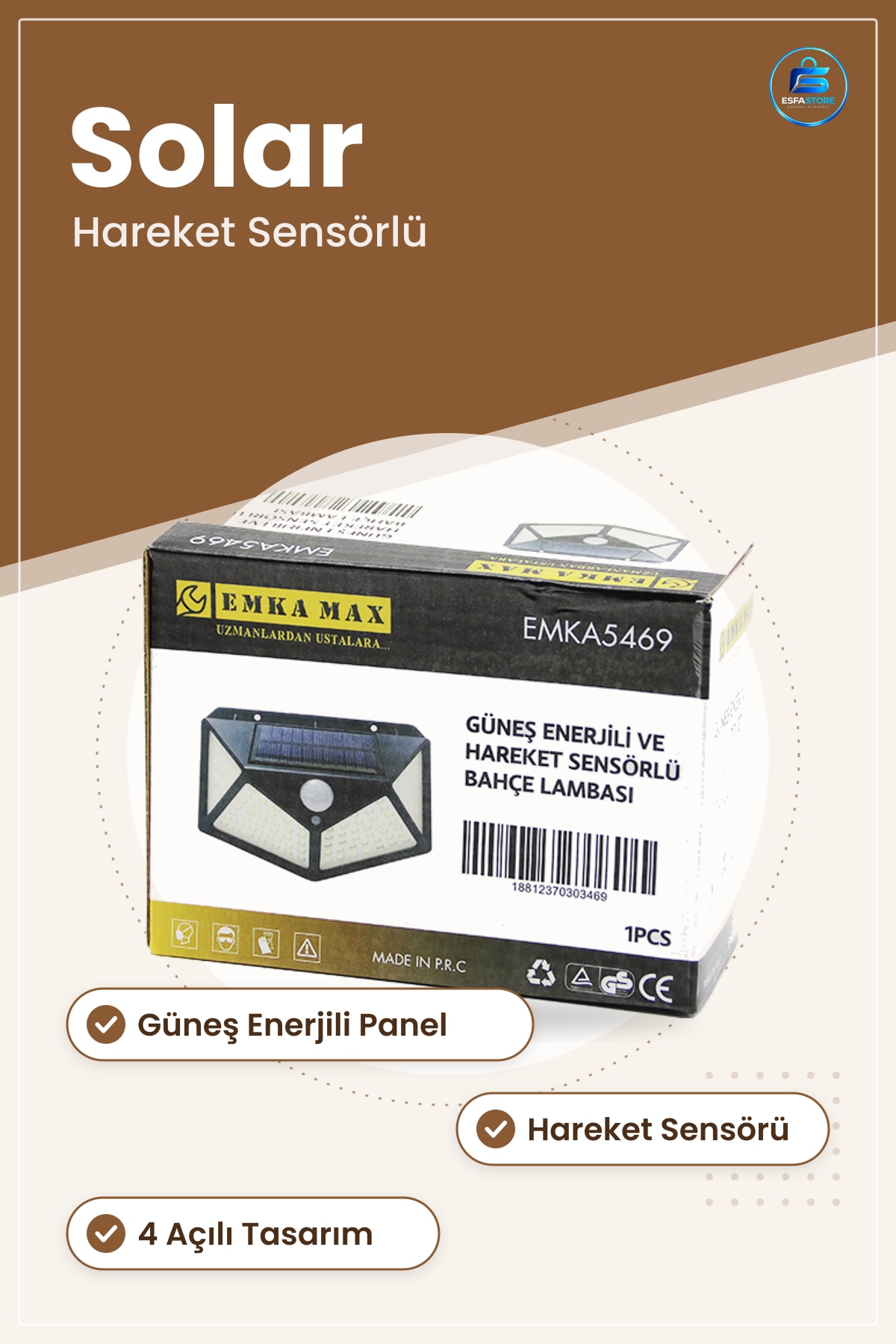 Aplik Solar Hareket Sensörlü Dış Mekan Bahçe Lambaı 9,5x13,5 cm Güneş Enerjili Duvar Açılı