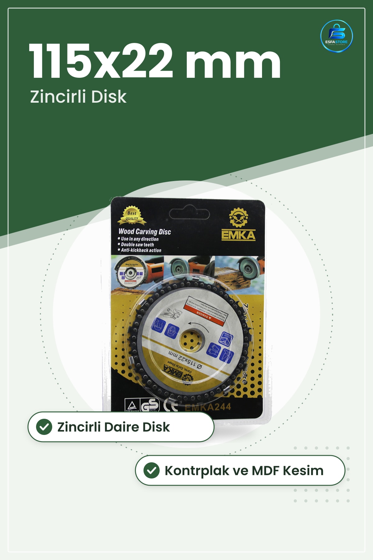 Ahşap Oyma Testere Diski 115x22 mm Zincirli Daire Bahçe Açılı Taşlama Makinesi Kontrplık MDF Kesim