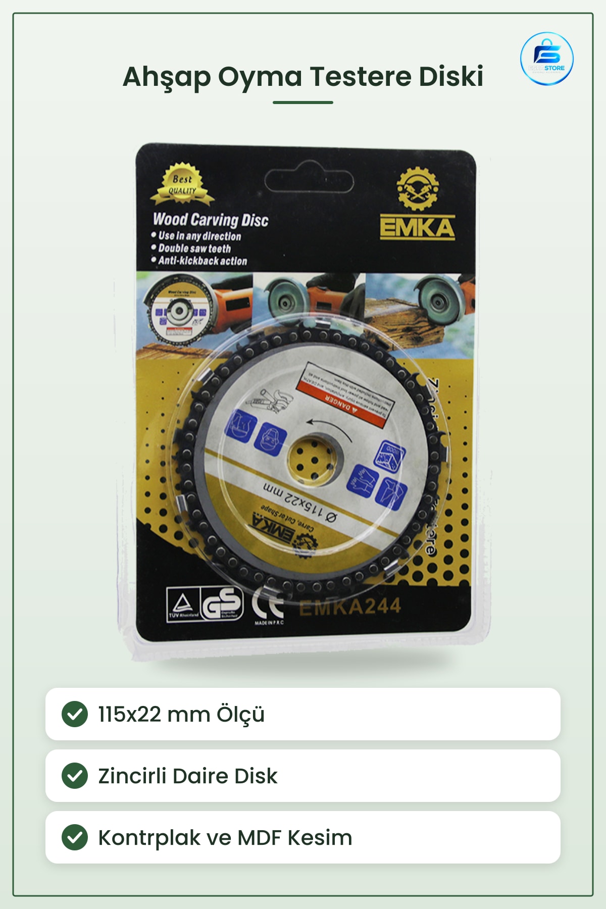 Ahşap Oyma Testere Diski 115x22 mm Zincirli Daire Bahçe Açılı Taşlama Makinesi Kontrplık MDF Kesim