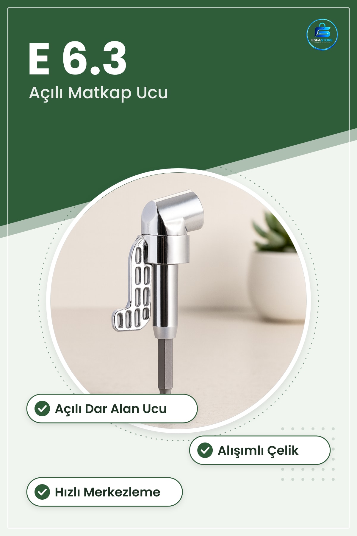 Köşe Vidalama Matkap Ucu E 6.3 Açılı Dar Alan Vida Uç Adaptörü Çelik Hassas Yuva Hızlı Merkezleme