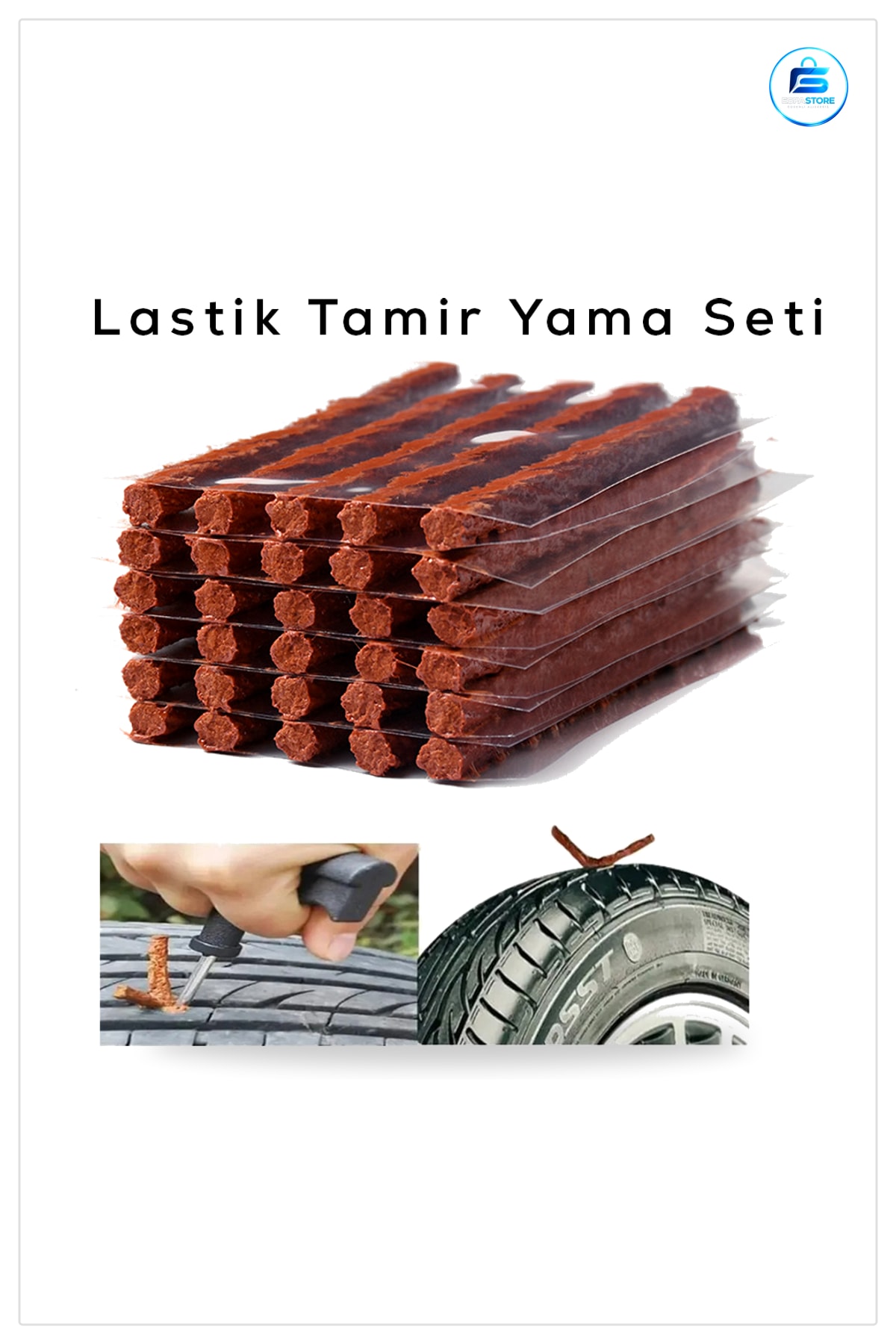 Lastik Tamir Fitili 50 Adet Tubeless Yapışkanlı Kauçuk Bakım Ürünü Yama Seti Araç Oto