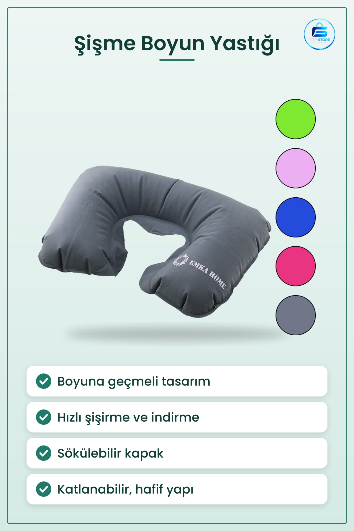 Şişme Boyun Yastığı Boyuna Geçmeli Seyahat Uçak Otobüs Tren Yolculuğu İçin Kompakt Destek