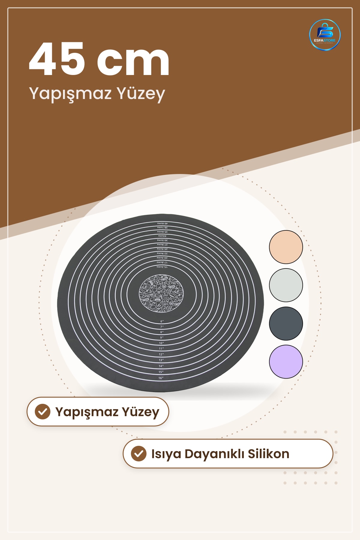 Yuvarlak Silikon Hamur Matı 45 cm Ölçekli 190 g Fırın Pişirme Yapışmaz Pasta Kurabiye