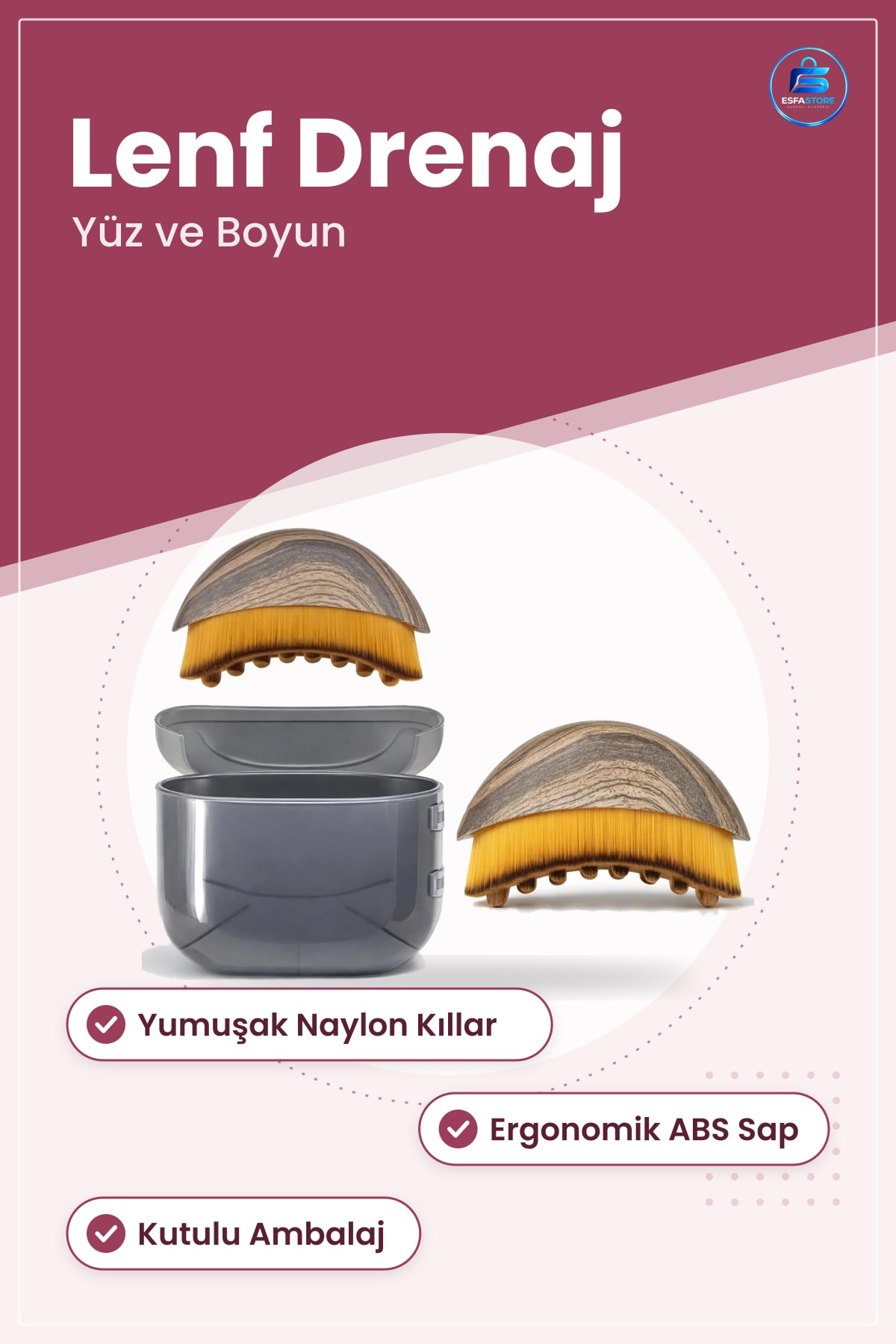 Lenf Drenaj Yüz Boyun Masaj Fırçası Leopar Desenli Yumuşak Naylon Kıllı Ergonomik Sap Cilt Bakım