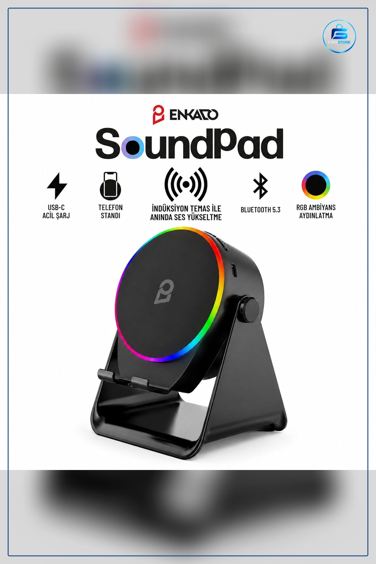 Bluetooth Hoparlör Soundpad 5W 2000mAh Telefon Standı USB-C Şarjlı Taşınabilir Ses Yükseltici