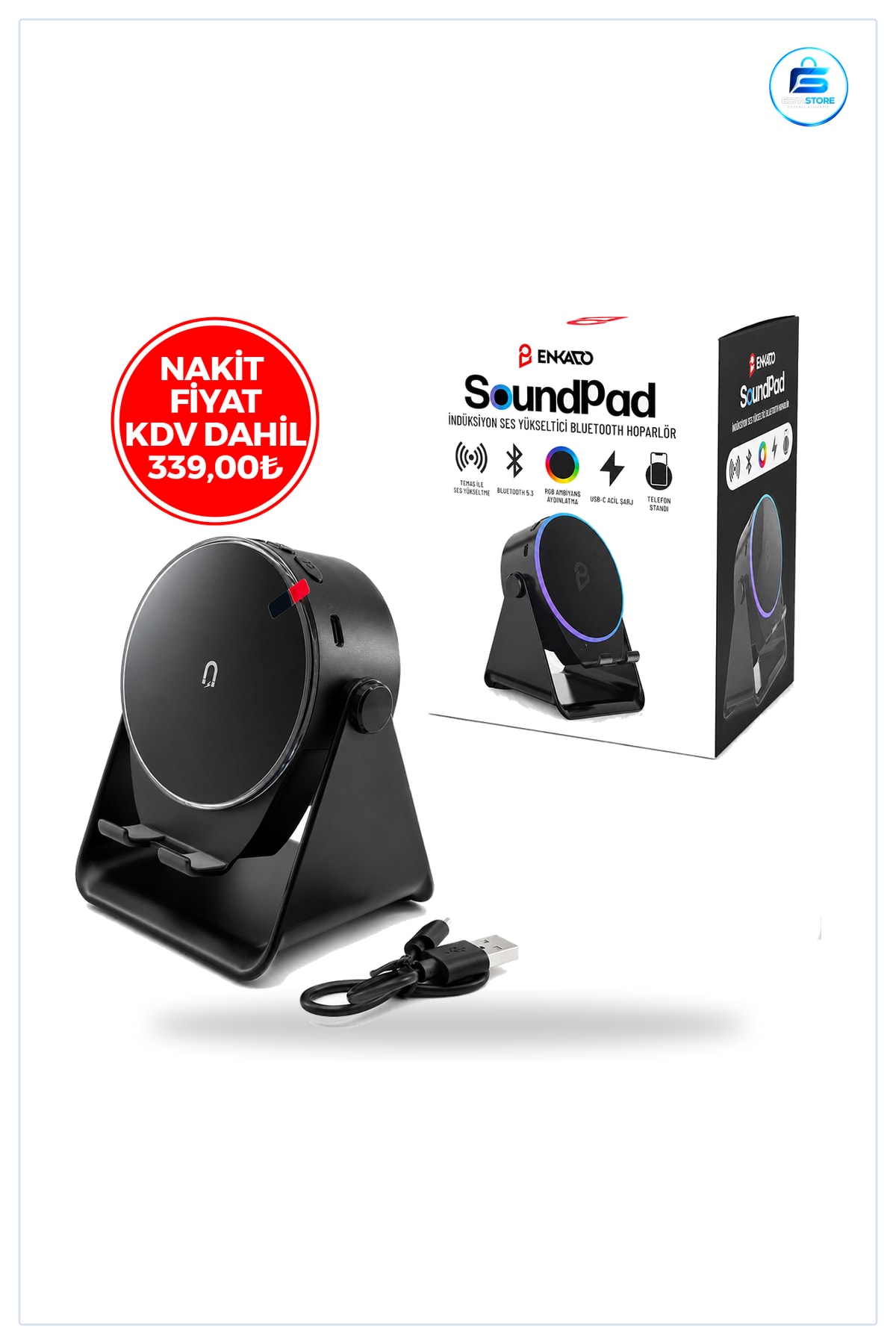 Bluetooth Hoparlör Soundpad 5W 2000mAh Telefon Standı USB-C Şarjlı Taşınabilir Ses Yükseltici