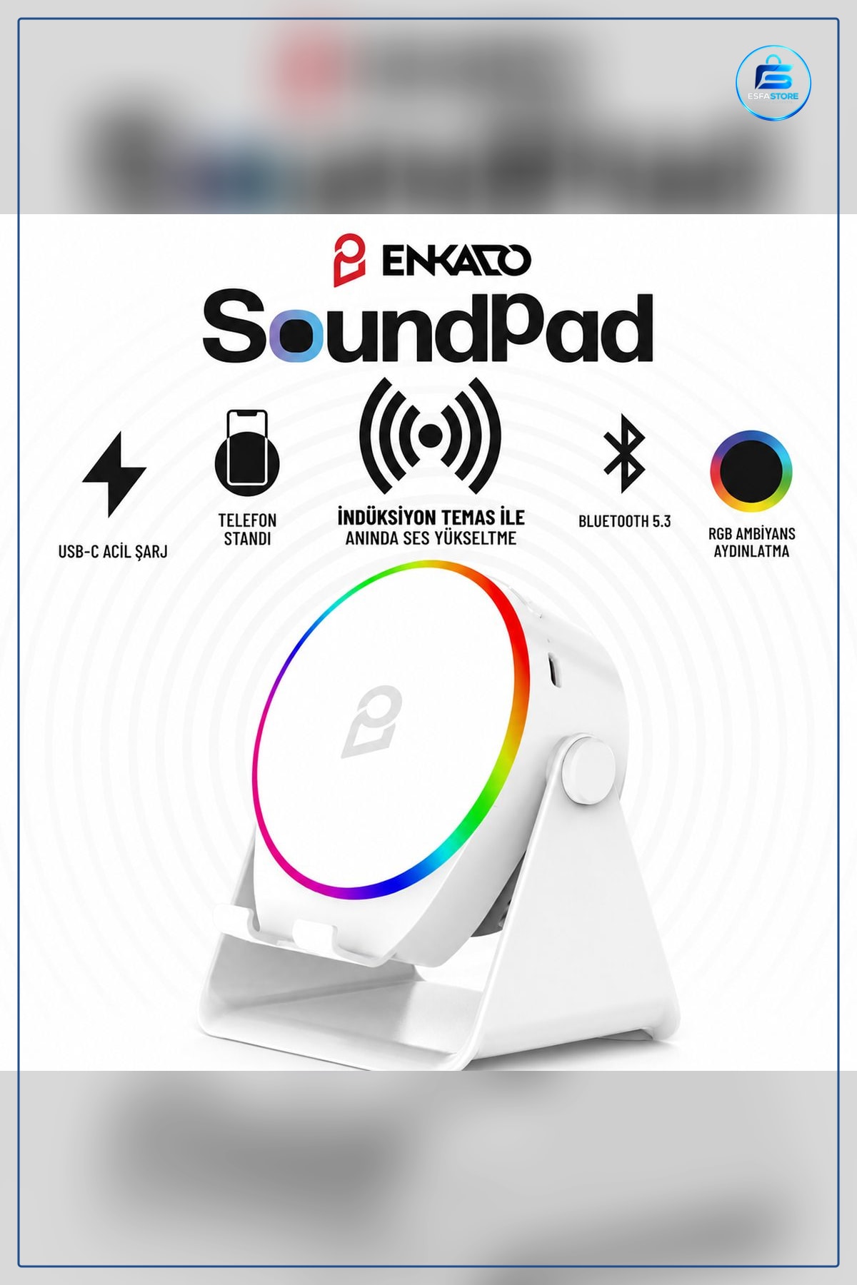 Bluetooth Hoparlör Taşınabilir Soundpad 5W 2000mAh Telefon Standlı Temas ile Ses Yükseltici Beyaz