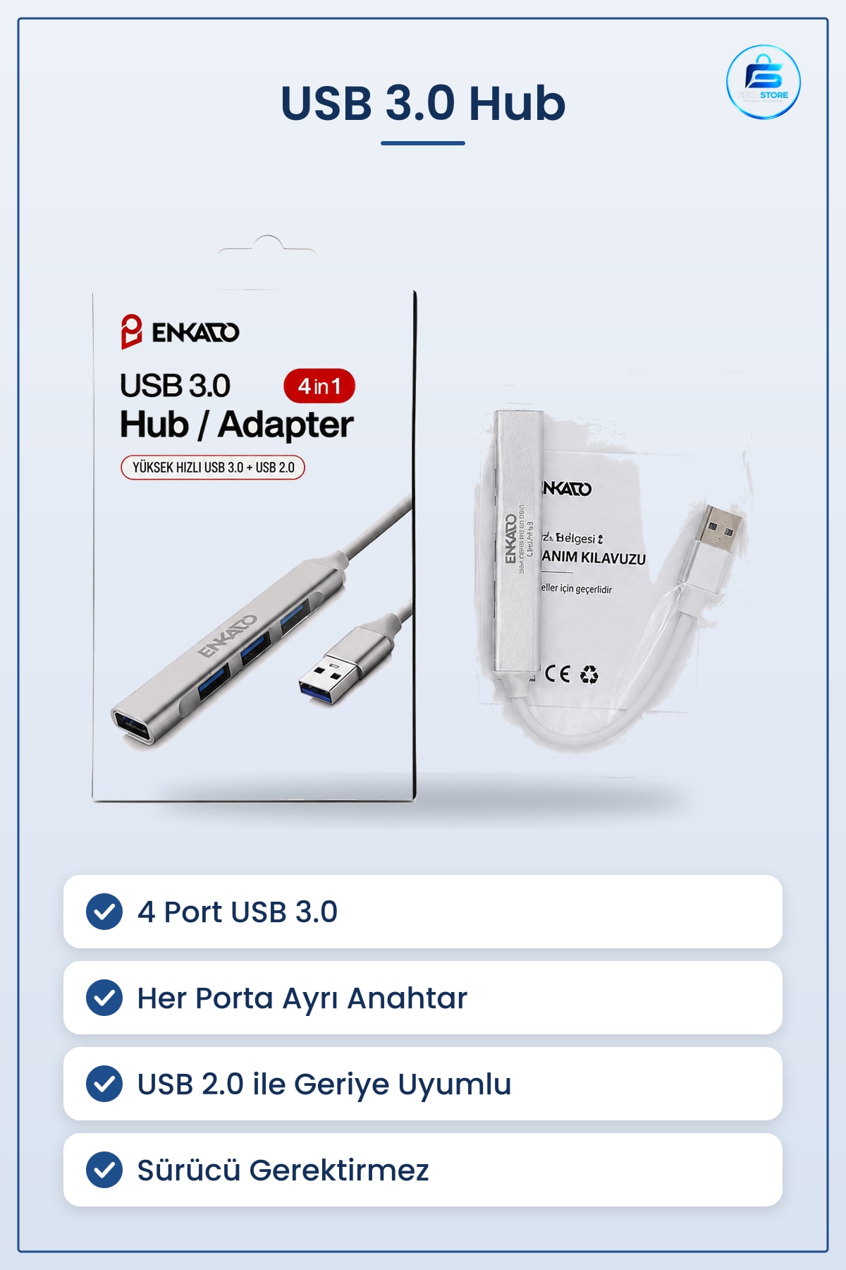 Hub Çoklayıcı 4 Port USB 3.0 Anahtarlı 5 Gbps Geriye Uyumlu Dizüstü Bilgisayar Ofis Seyahat