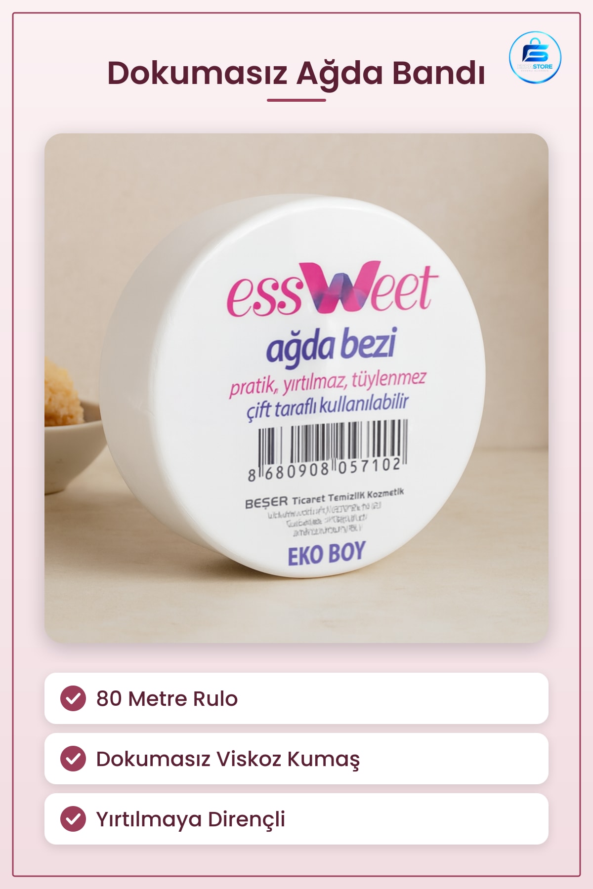 Ağda Bandı Rulo 80 MT Dökümsız Viskoz Yırtılmaz Tüy Dökücü Ev Salon Epilasyon Kağıt Bacak Kol