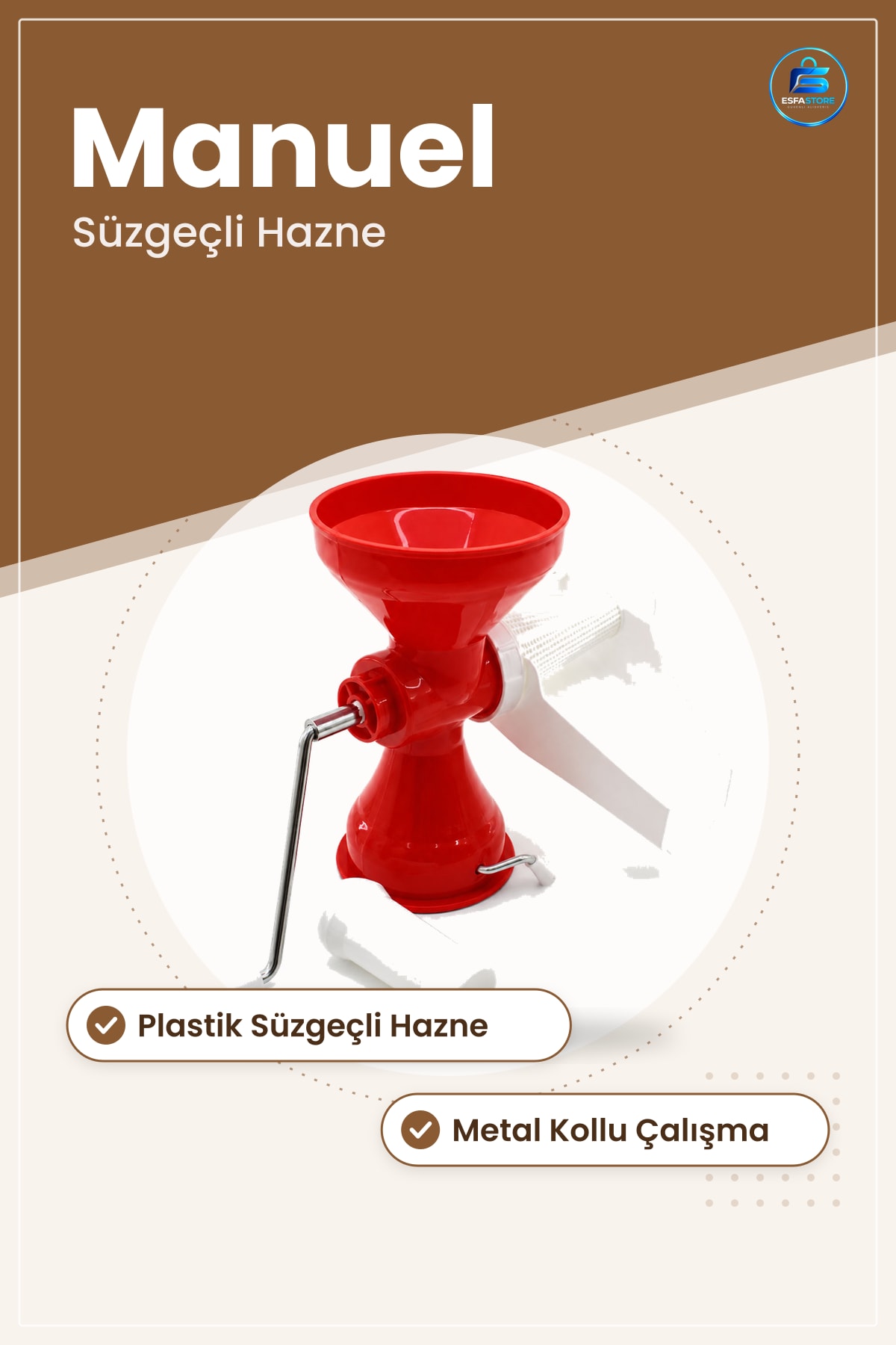 Salça Makinesi Manuel Kıyma Makinası Plastik Süzgeçli Hazneli Metal Kollu Mutfak Domates Püresi