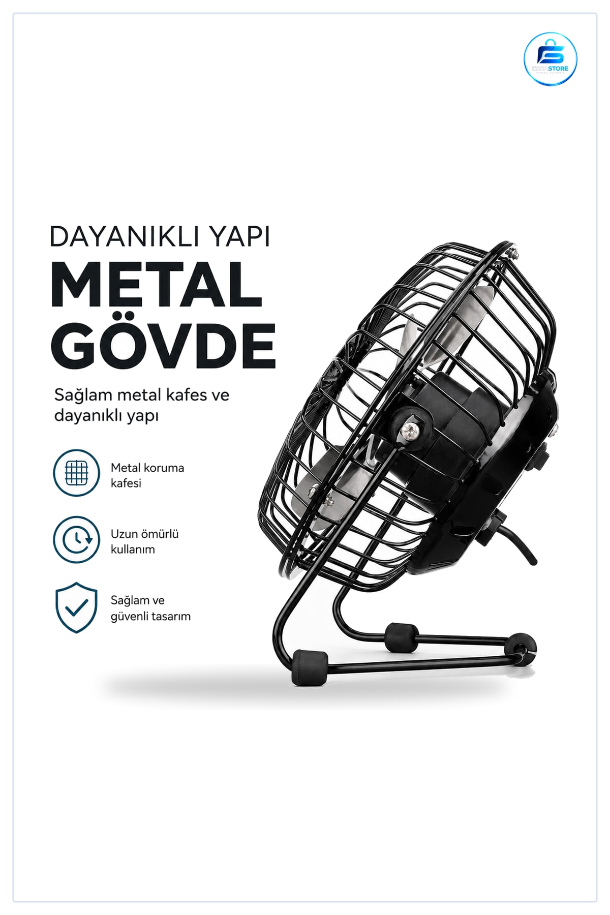 Masaüstü Mini Fan USB Şarjlı Metal Gövde 14.5x7.5x15 cm Sessiz Taşınabilir Ofis Ev Seyahat Serinlik