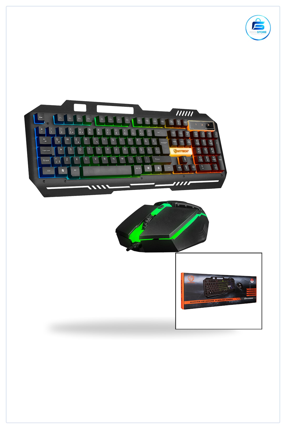 Oyuncu Klavye Mouse Set USB Kablolu RGB Işıklı Gökkuşağı 150 cm Tak Çalıştır Ofis Oyun