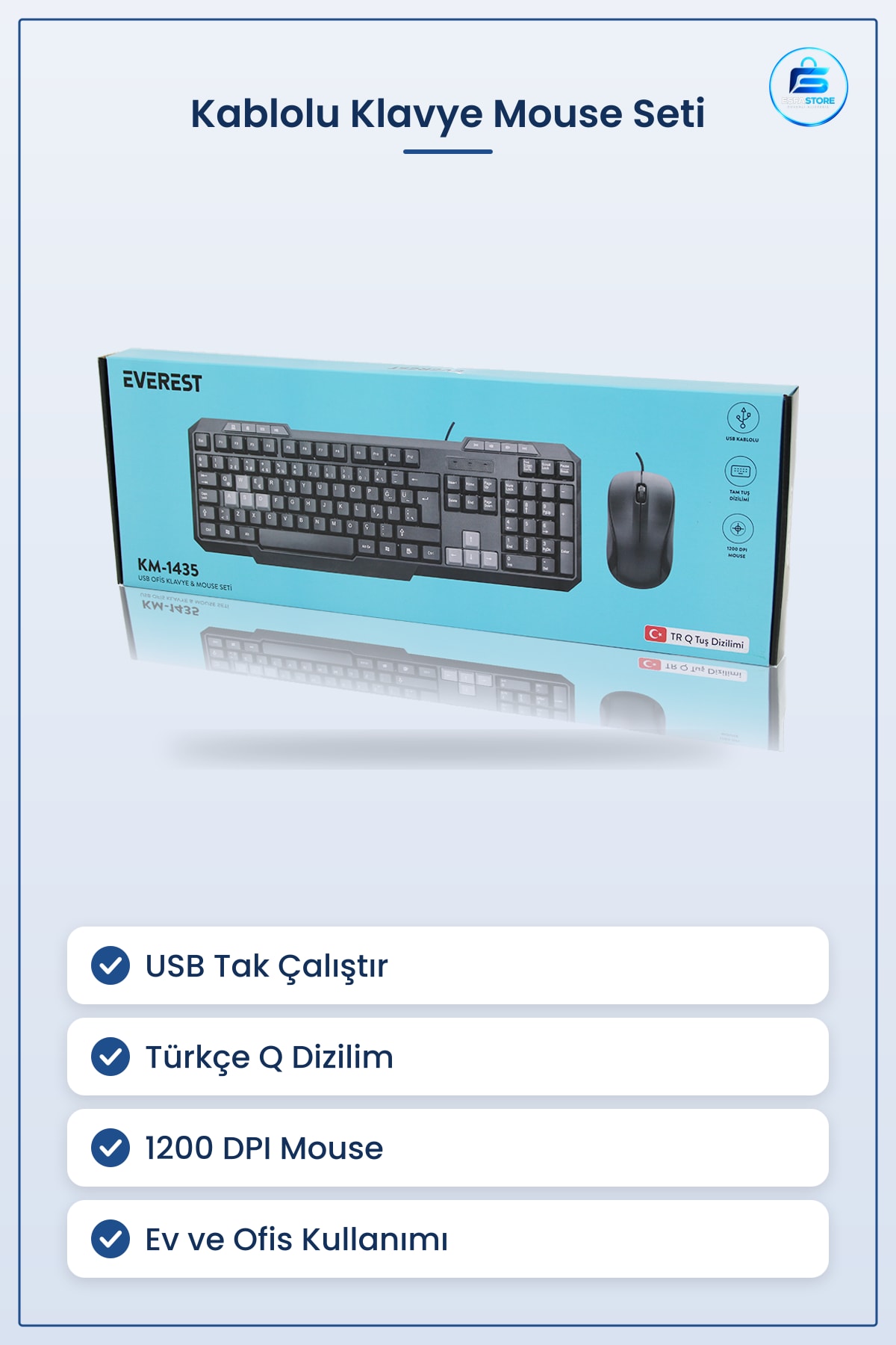 Kablolu USB Klavye Mouse Seti Türkçe Q Tuş Dizilimli DPI Ofis Ev Bilgisayarı Kullanışlı