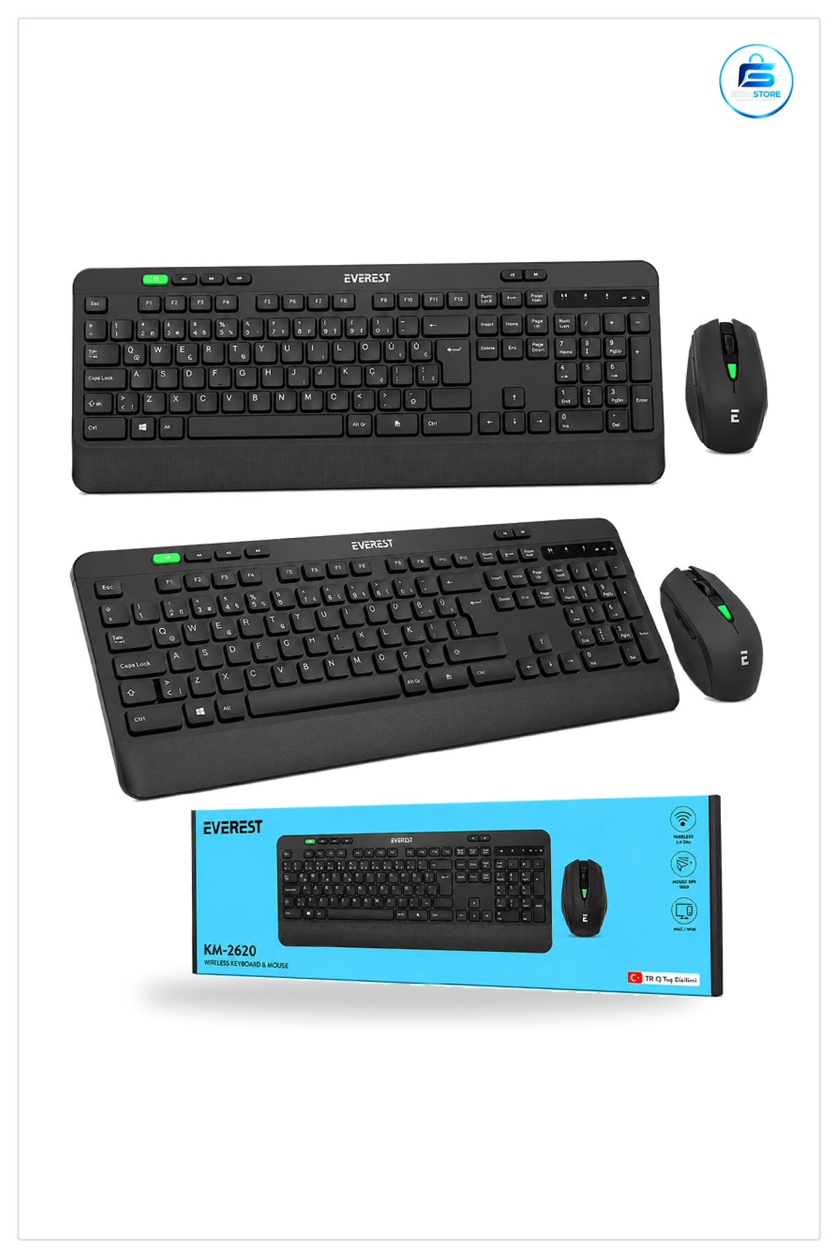 Klavye Mouse Seti Kablosuz USB Sessiz Türkçe Q Nano Alıcılı Ev Ofis Bilgisayar Uyumlu Ergonomik