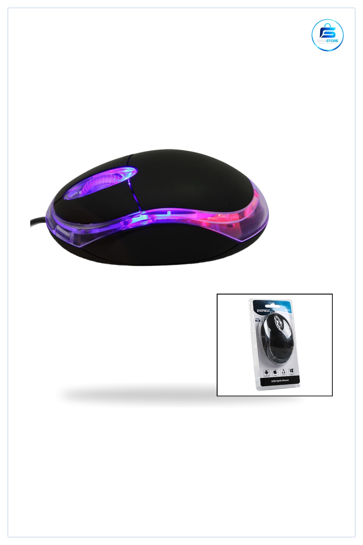 Kablolu Optik Mouse DPI Siyah USB 110 cm Işıklı Ergonomik Bilgisayar Laptop Ofis Okul