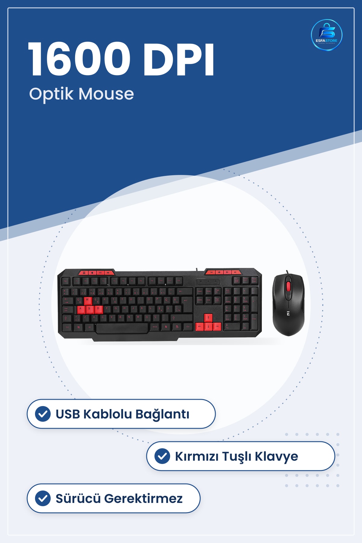 USB Kablolu Klavye Mouse Set Kırmızı Tuşlu DPI Optik Ofis Ev Eğitim Tak Çalıştır