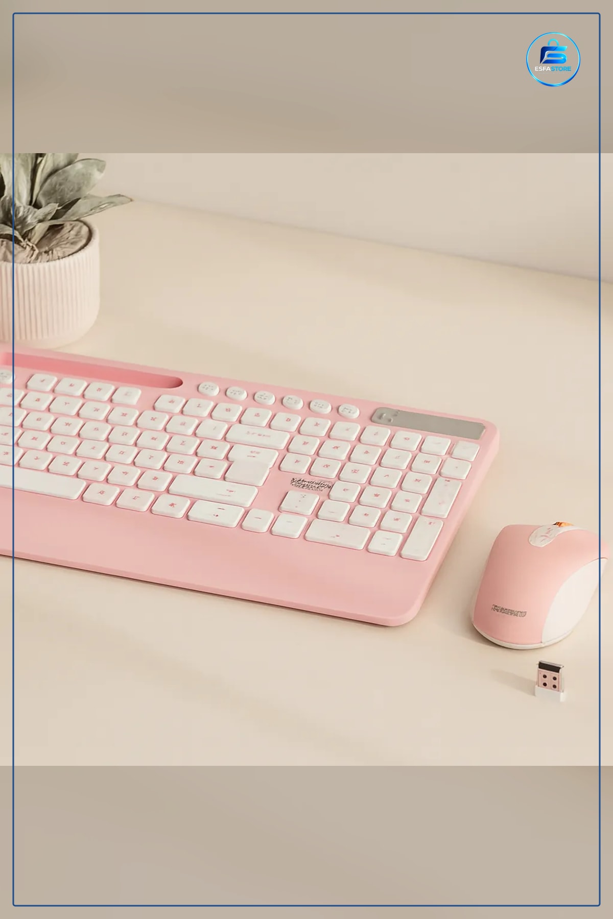 Klavye Mouse Set Kablosuz Telefon ve Tablet Standlı Beyaz Pembe Ofis Ev Bilgisayar