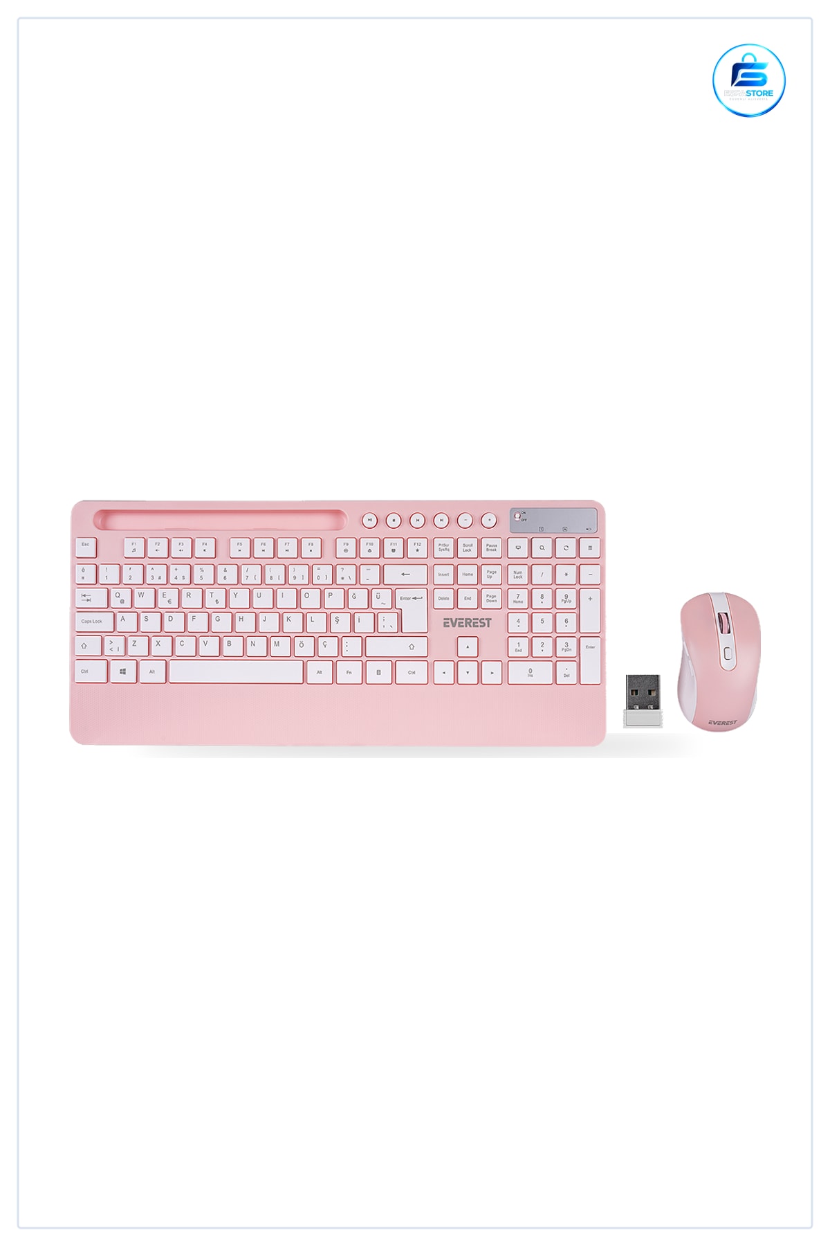 Klavye Mouse Set Kablosuz Telefon ve Tablet Standlı Beyaz Pembe Ofis Ev Bilgisayar