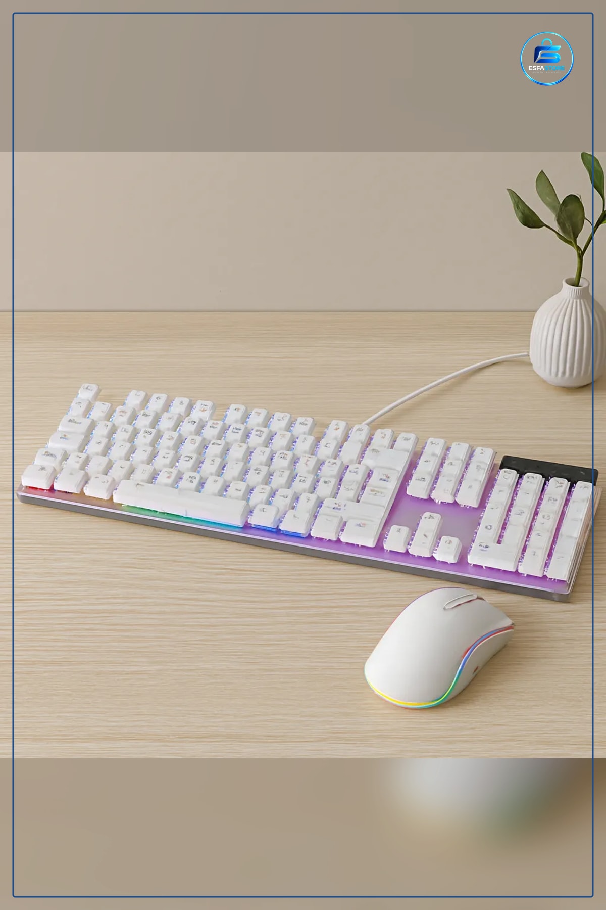 Kablolu USB Oyuncu Klavye Mouse Seti Beyaz RGB Işıklı Mekanik Hissi Membran Tuş Ofis Oyun
