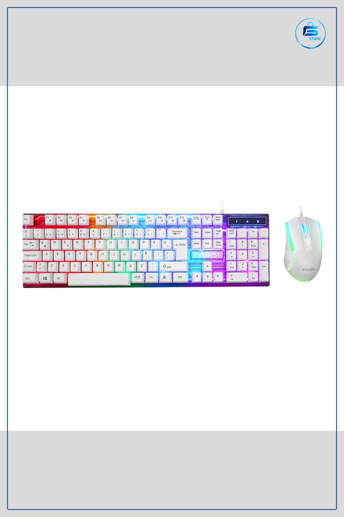 Kablolu USB Oyuncu Klavye Mouse Seti Beyaz RGB Işıklı Mekanik Hissi Membran Tuş Ofis Oyun