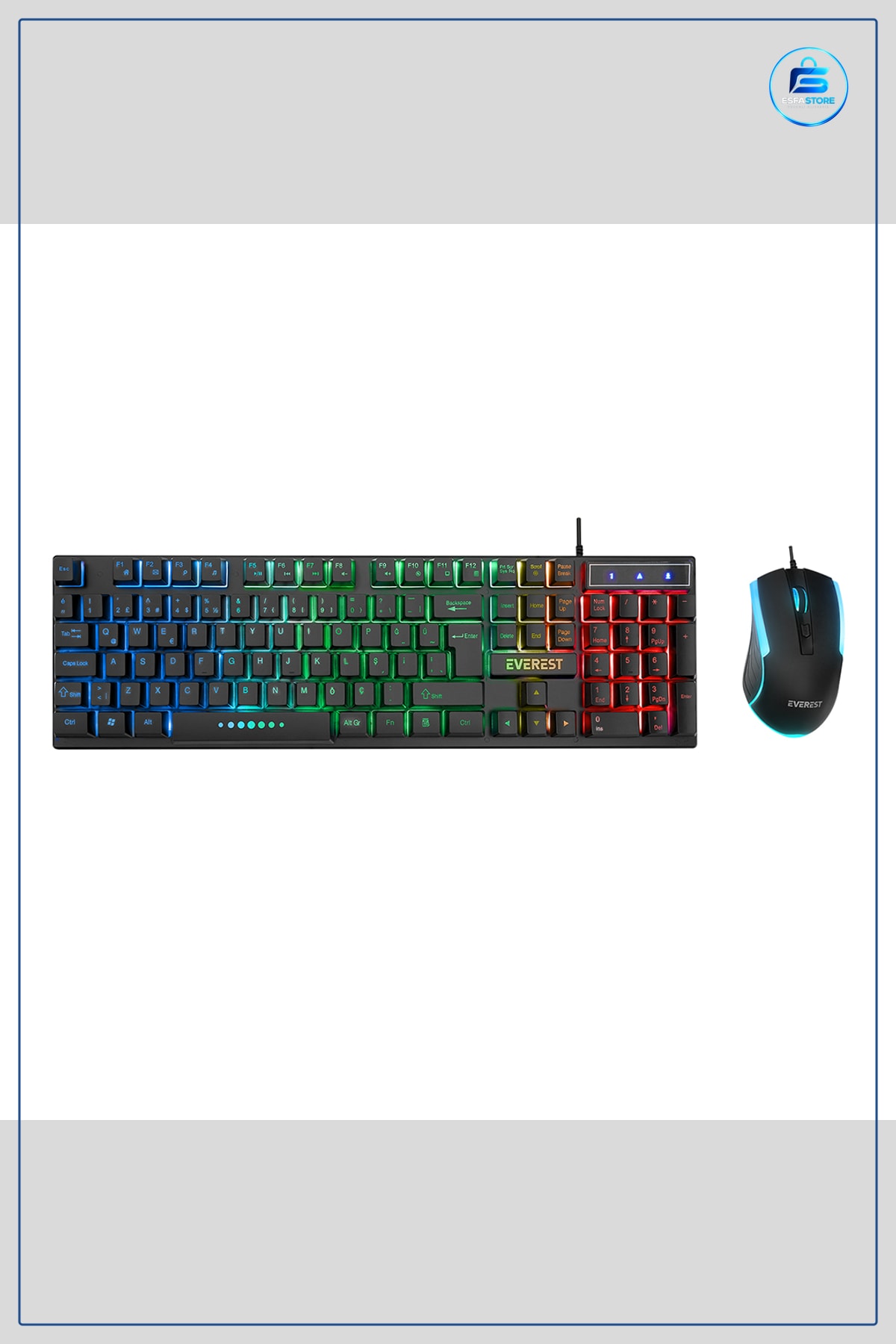 Kablolu RGB Oyuncu Klavye Mouse Seti Siyah USB Bağlantılı Işıklı Oyun Ofis Bilgisayarı