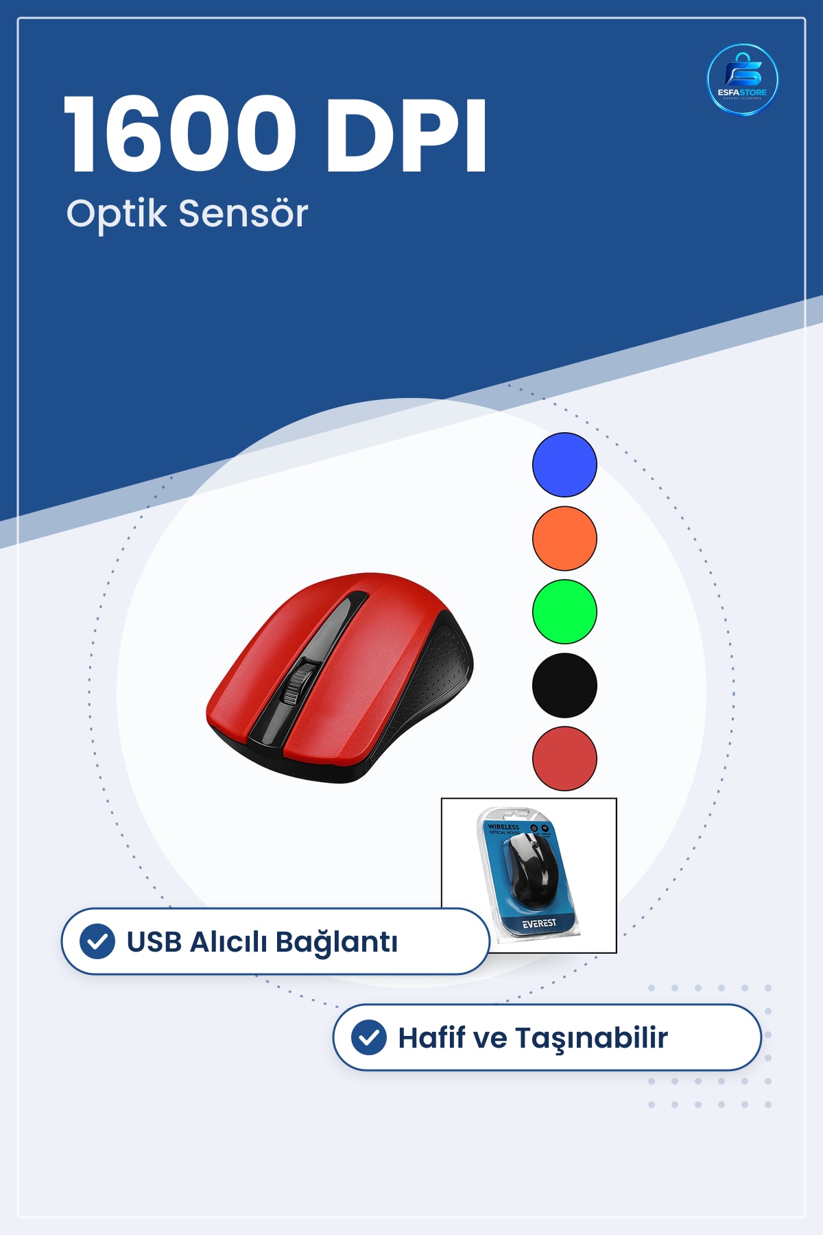 Kablosuz USB Optik Mouse DPI Ergonomik Tak Çalıştır Ofis ve Taşınabilir Kullanım