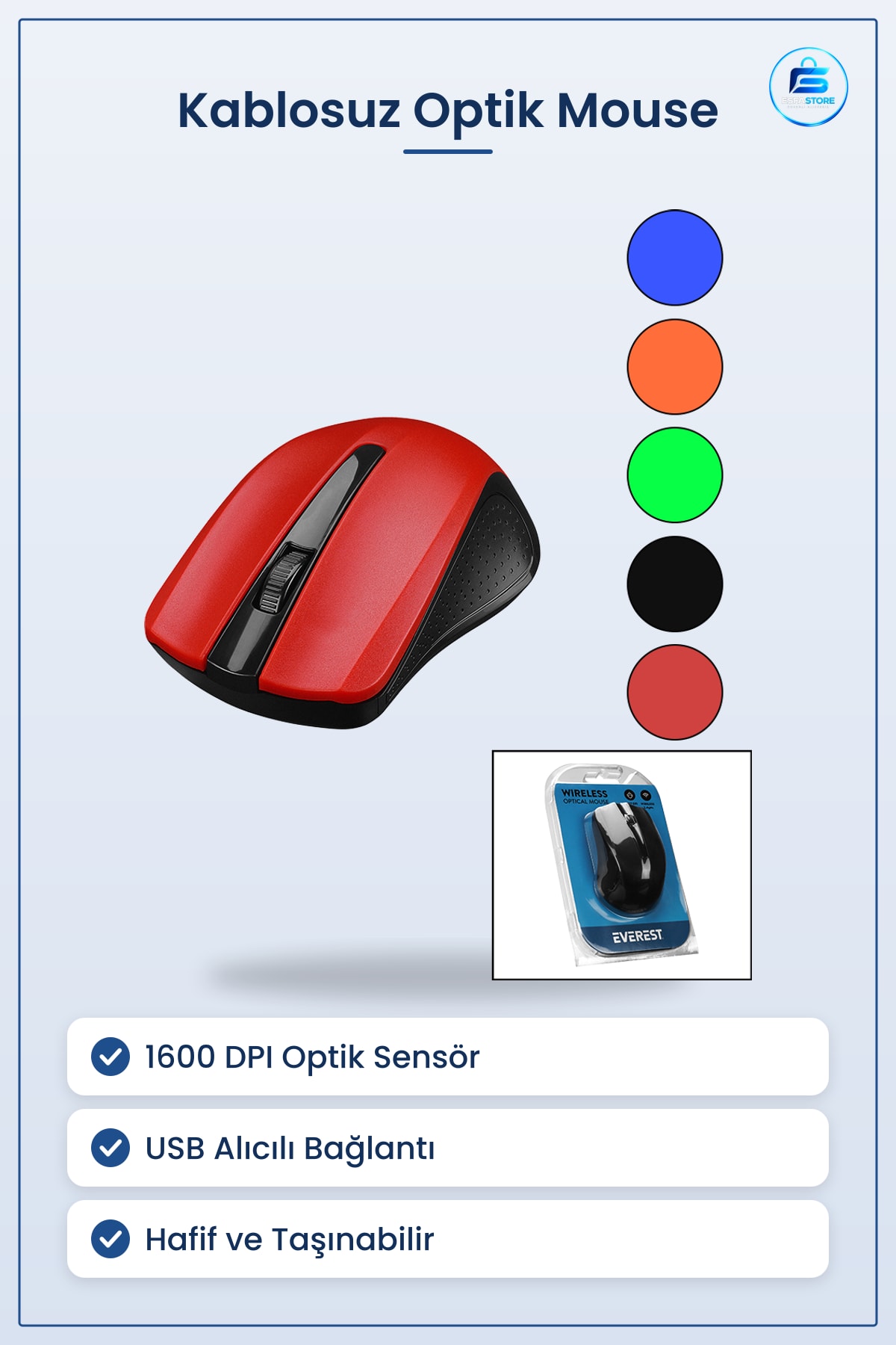 Kablosuz USB Optik Mouse DPI Ergonomik Tak Çalıştır Ofis ve Taşınabilir Kullanım