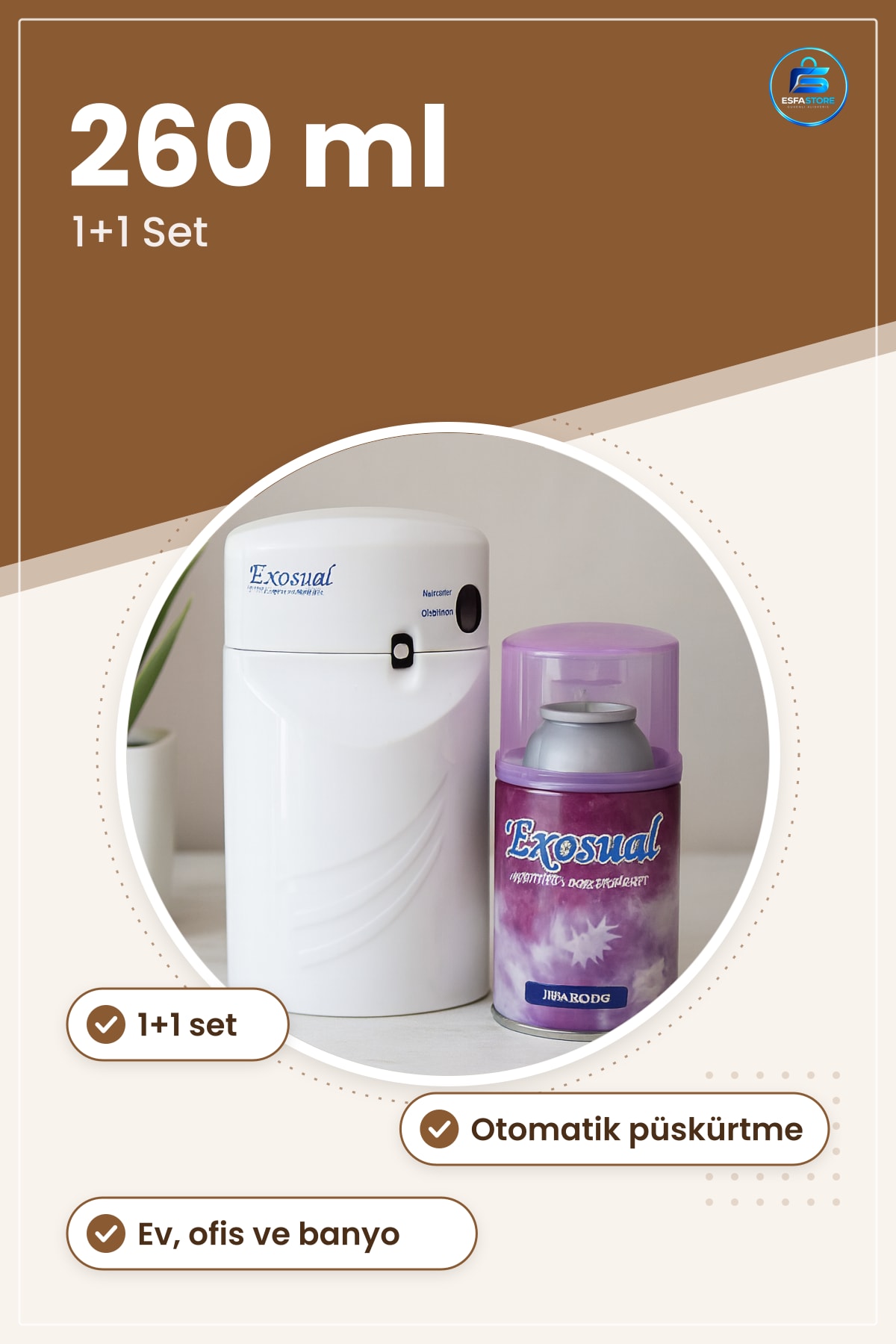 Otomatik Oda Kokusu Sprey Cihazı 260 ml 1+1 Set Ev Ofis ve Banyo Kullanımına Uygun