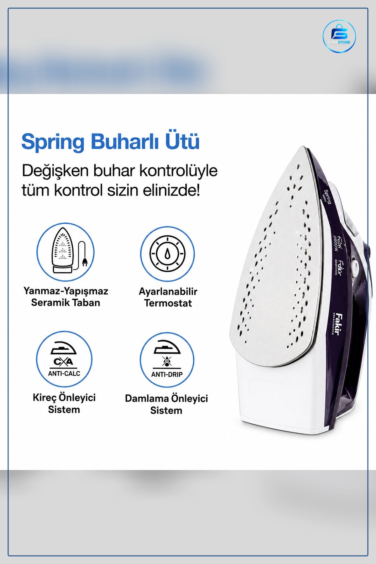 Buharlı Ütü 2600W Seramik Taban Mor Dikey ve Yatay Kullanım Kırışıklık Giderici Ev Kullanımı