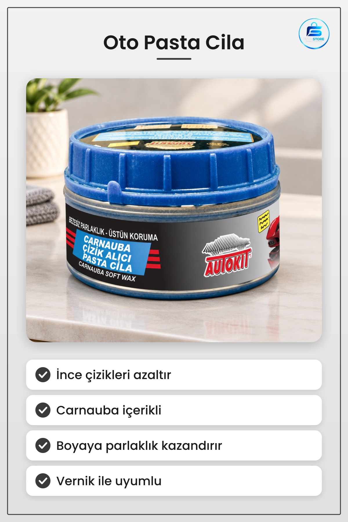 Pasta Cila Oto Çizik Giderici Carnauba Araç Boya Parlatıcı Bakım Yüzey Koruma Vernik Uyumlu