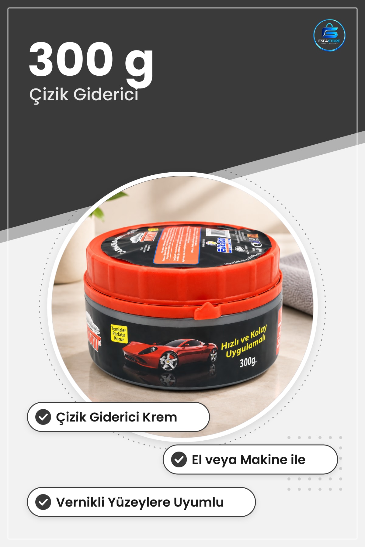 Oto Pasta Cila 300 g Krem Araç Boyası Çizik Giderici Parlatıcı Polisaj Mum Koruyucu Vernik Uyumlu