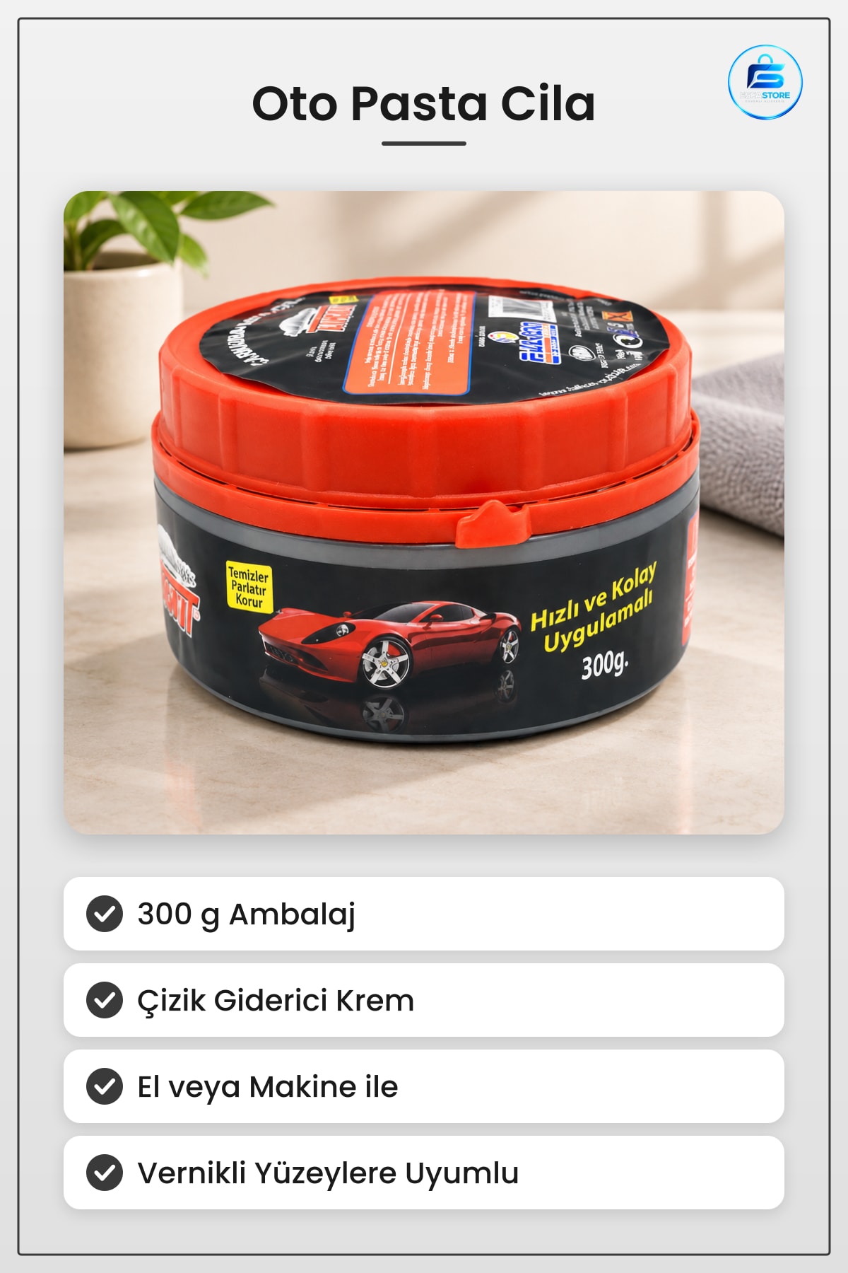 Oto Pasta Cila 300 g Krem Araç Boyası Çizik Giderici Parlatıcı Polisaj Mum Koruyucu Vernik Uyumlu