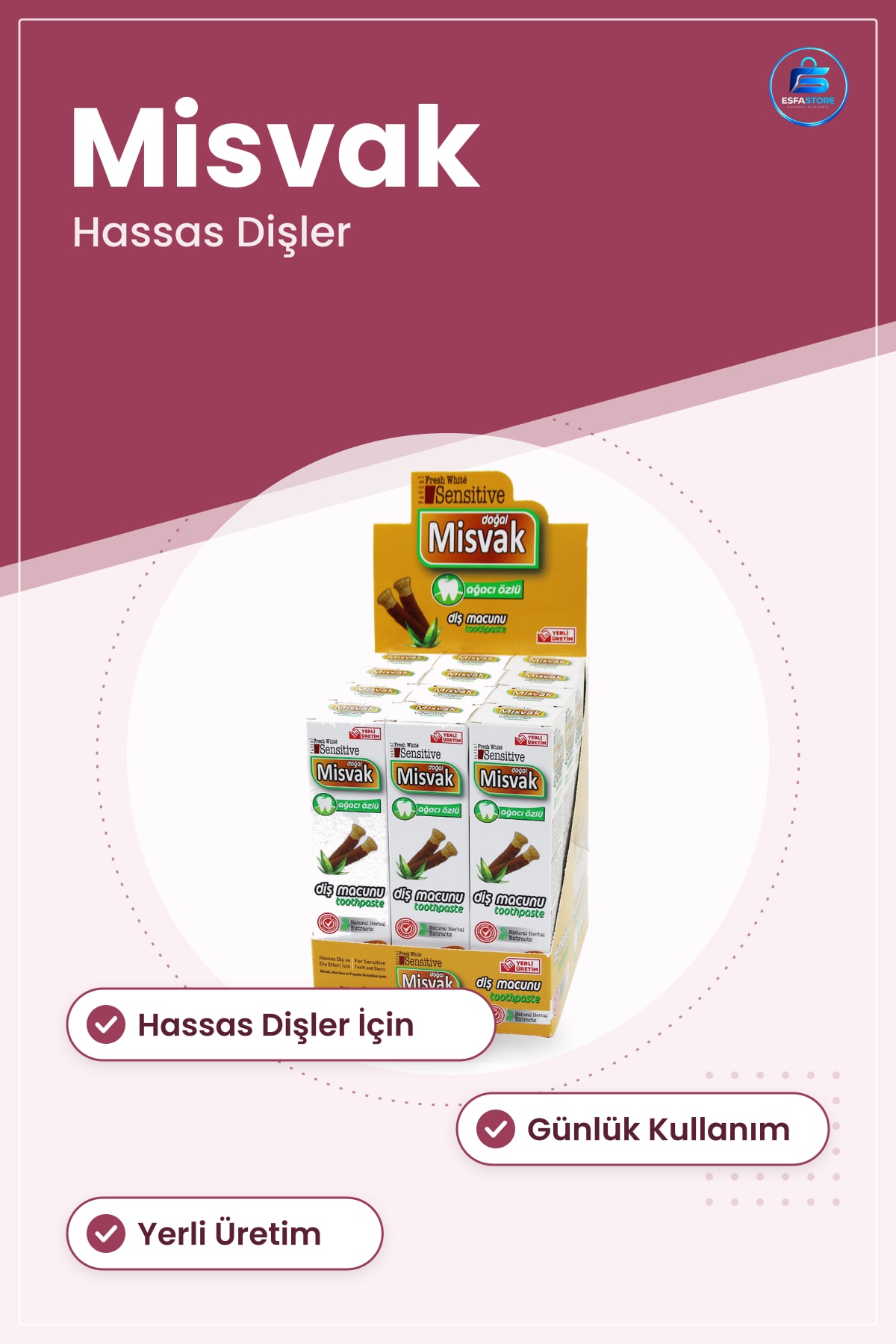 Diş Macunu Misvak Özlü Hassas Dişler İçin Doğal Ağız Kokusu Kontrolü Günlük Kullanım Ferahlık