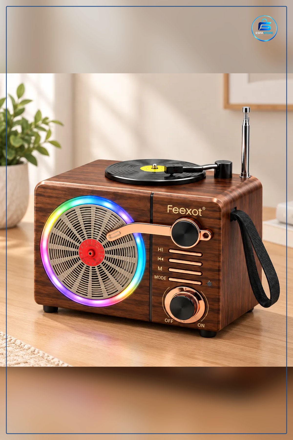 Işıklı Retro Bluetooth FM Radyo Hoparlör USB TF Kart Şarjlı Taşınabilir Ahşap Görünümlü Ses Kutusu