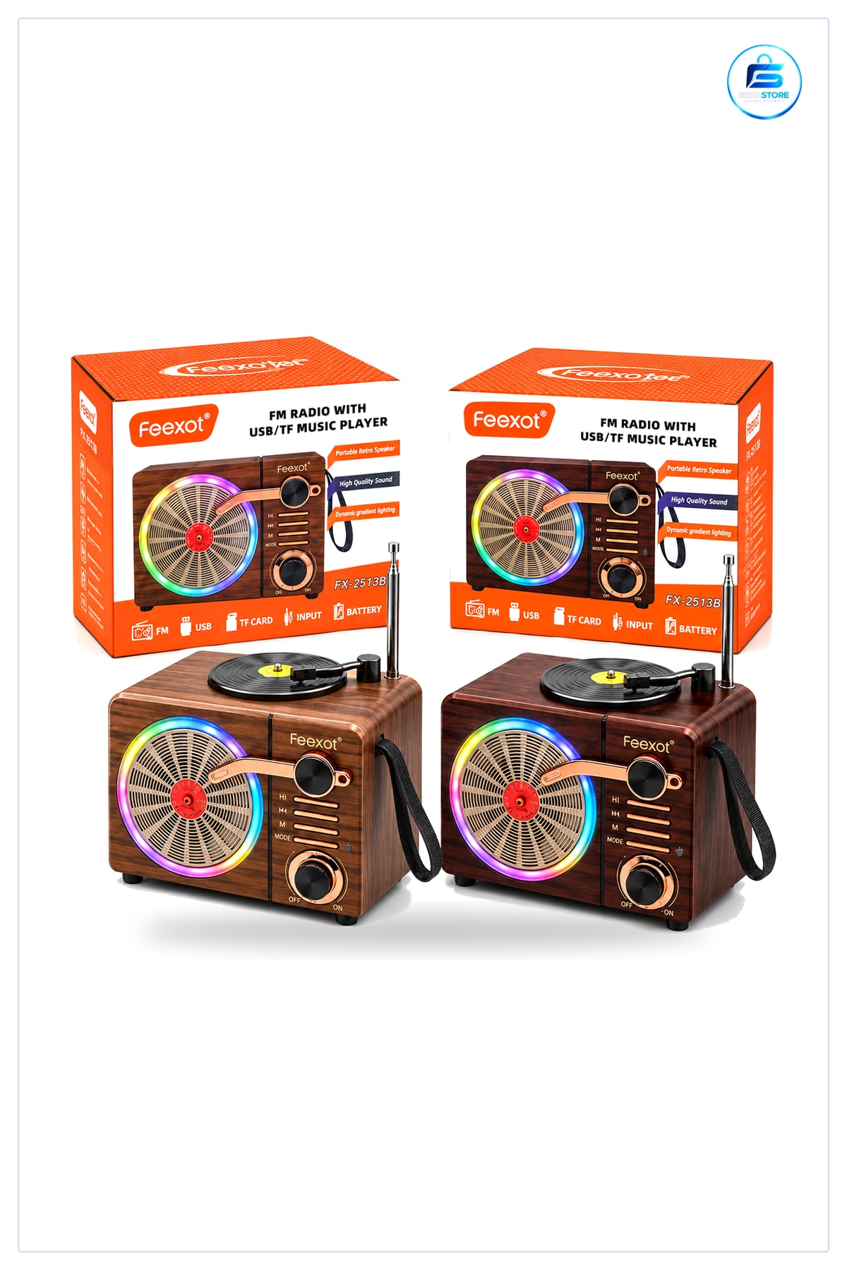 Işıklı Retro Bluetooth FM Radyo Hoparlör USB TF Kart Şarjlı Taşınabilir Ahşap Görünümlü Ses Kutusu