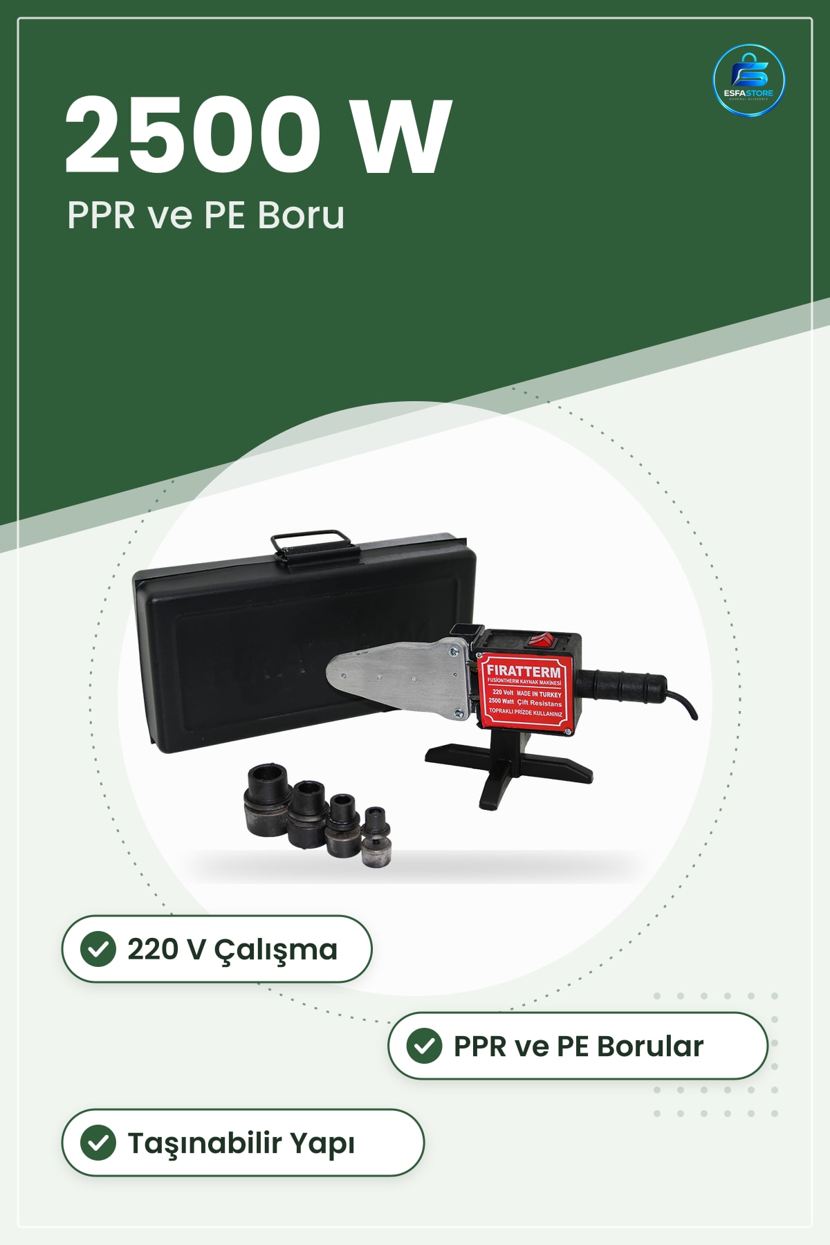 Makassız Plastik Boru Kaynak Makinesi 7 PPR PE 220 V 2500 W Sıhhi Tesisat Taşınabilir Tamir