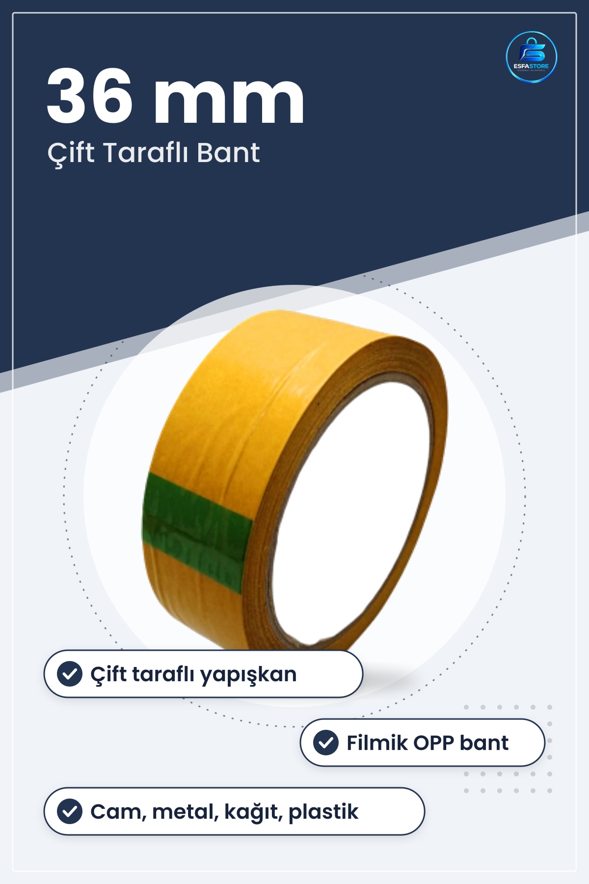 Çift Taraflı OPP Filmik Bant 36 mm x yrd Yapışkan Mobilya Plastik Cam Metal Kağıt Hobi Tamir Montaj