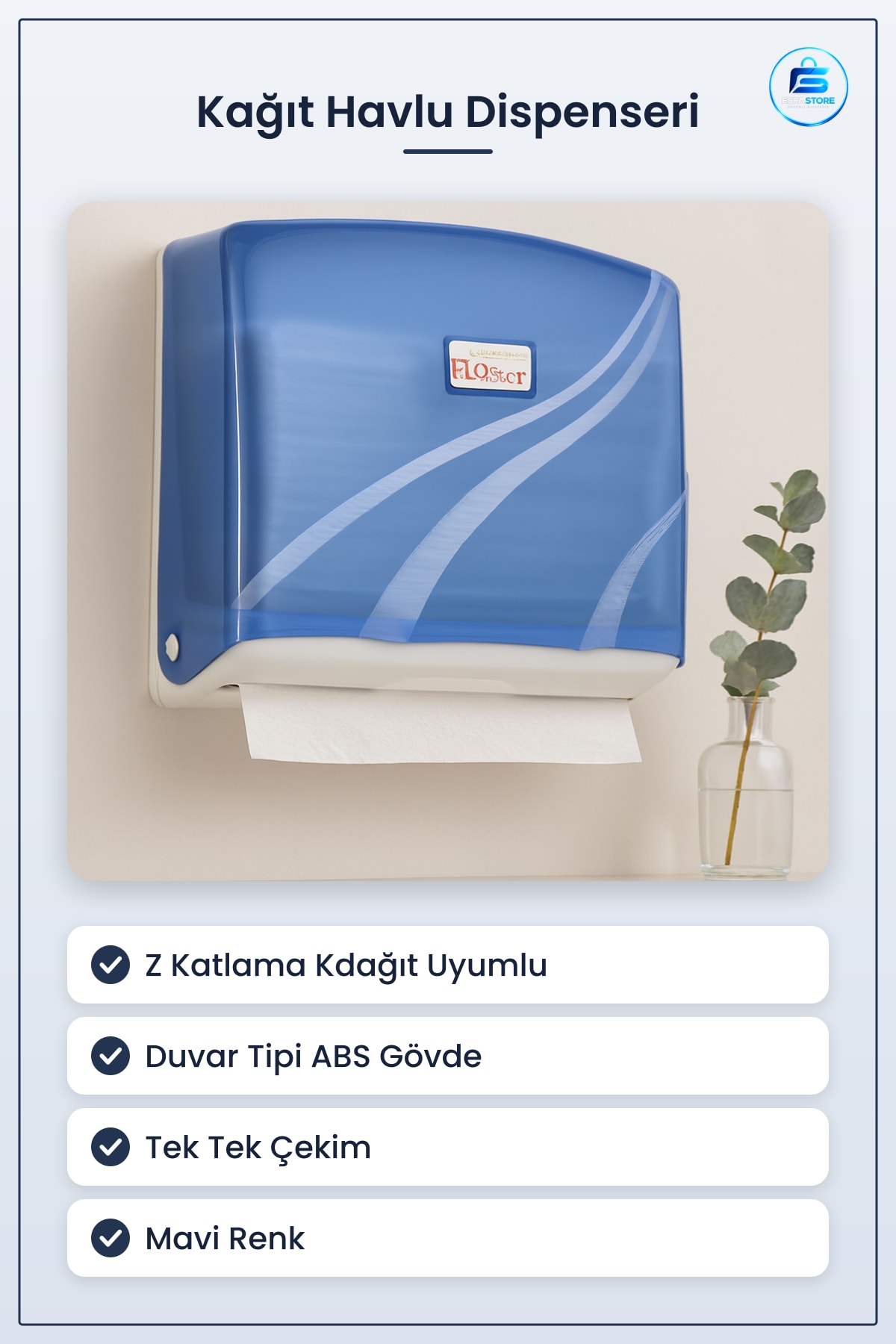 Z Katlama Kağıt Havlu Dispenseri ABS Duvar Tipi Mavi Hijyenik Tuvalet Mutfak Ofis Kullanım