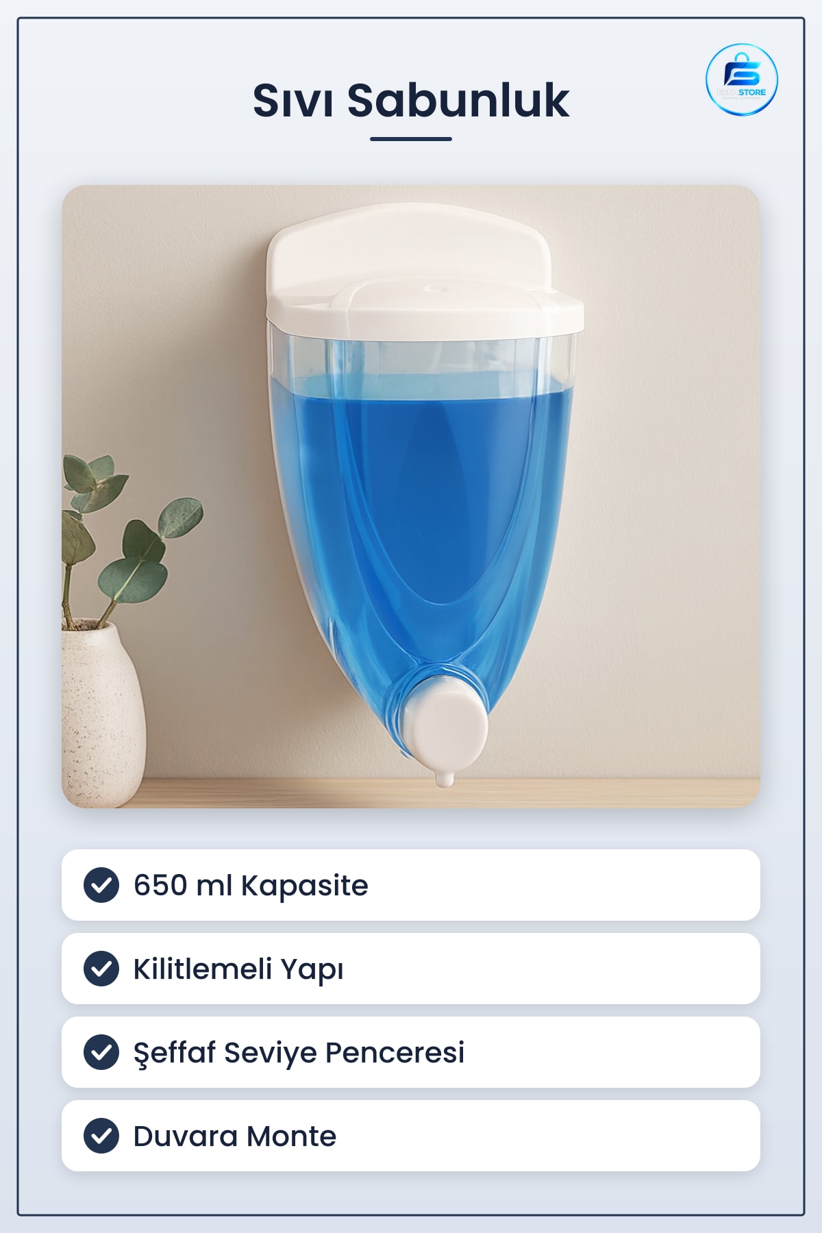Sıvı Sabunluk Kilitlemeli 650 ml Duvara Monte Şeffaf Pompalı Banyo Tuvalet Dağıtıcı