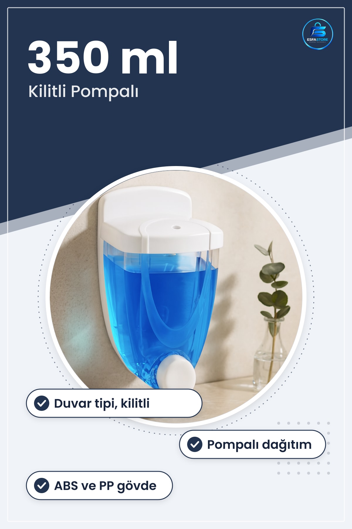 Kilitlemeli Sıvı Sabunluk 350 ml Duvar Tipi Kilitli Pompalı Banyo Mutfak Dispenser Hijyen Ofis Okul