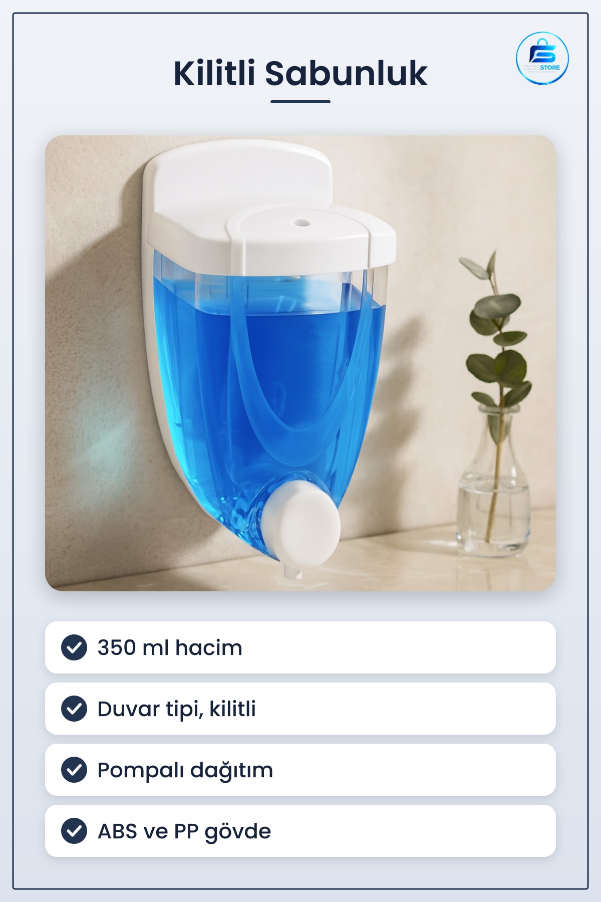 Kilitlemeli Sıvı Sabunluk 350 ml Duvar Tipi Kilitli Pompalı Banyo Mutfak Dispenser Hijyen Ofis Okul