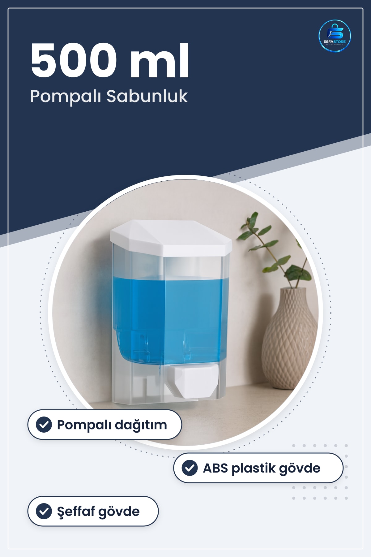 Duvara Monteli Sıvı Sabunluk 500 ml Banyo Restoran Pompalı Hijyenik Dezenfektan Dağıtıcı
