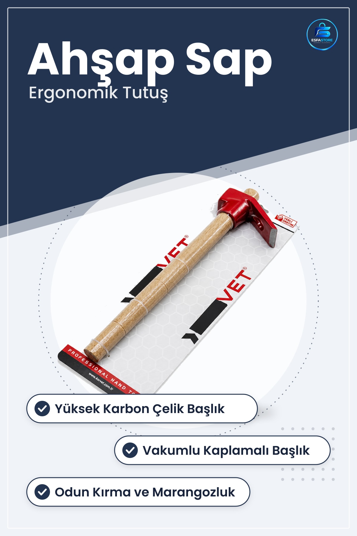 Balta Yüksek Karbon Çelik Başlık Ahşap Saplƒ± Odun Kırma Marangozluk İnşaat Bahçe Keser