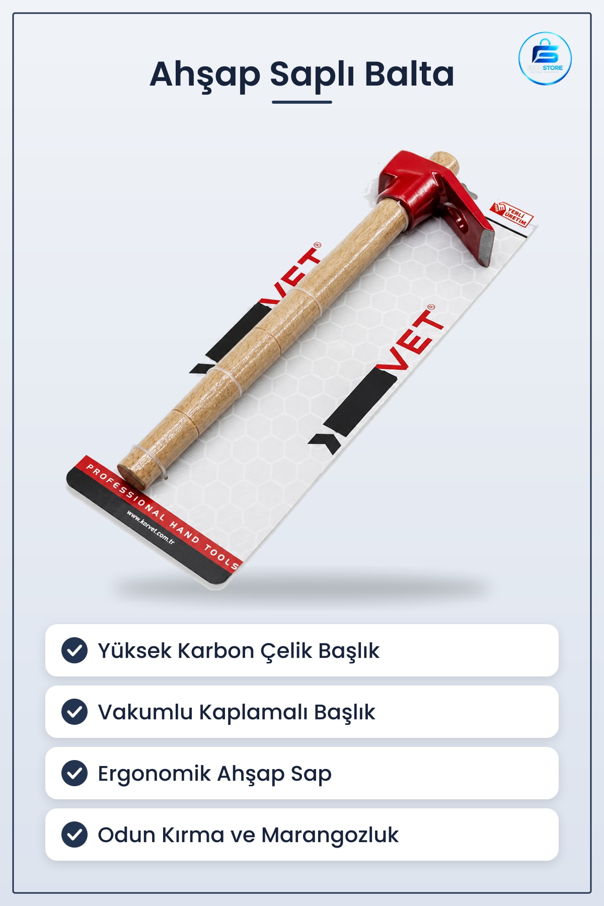 Balta Yüksek Karbon Çelik Başlık Ahşap Saplƒ± Odun Kırma Marangozluk İnşaat Bahçe Keser