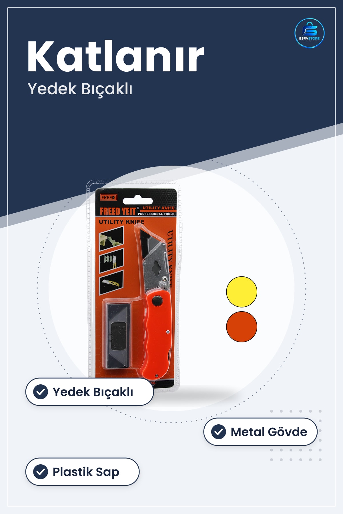 Maket Bu00c4±u00c3§ak Katlanır Halı Falçata Yedek Bıçaklı Metal Gövde Plastik Sap Hardırat Kesici