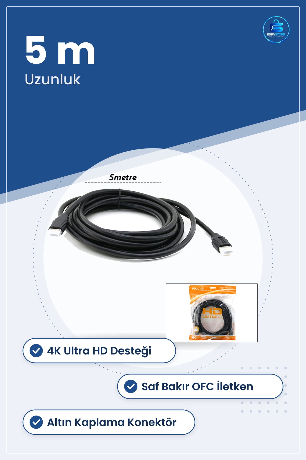 HDMI Kablo 5 m V1.4 Ultra HD 4K Saf Bakır OFC Altın Kaplama Televizyon Monitör Bağlantı